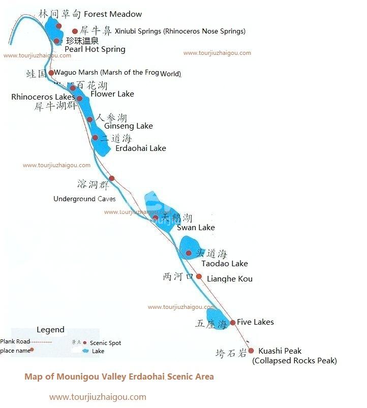 Map of Mounigou Valley Erdaohai Scenic Area