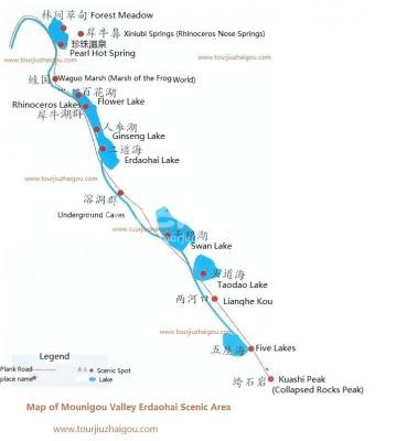 Map of Mounigou Valley Erdaohai Scenic Area