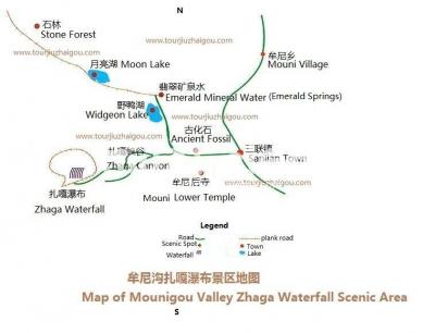Map of Mounigou Valley Zhaga Waterfall Scenic Area