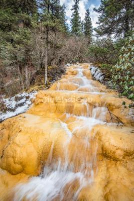 The Flying Waterfall on Lotus Platform in Huanglong Valley