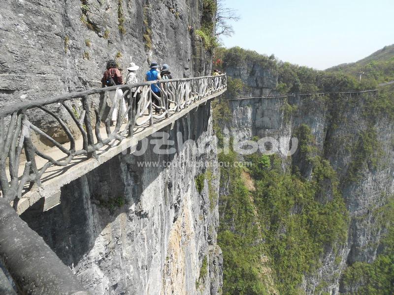 Plank Road Built along a Cliff in Tianmen Mountain